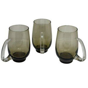 VTG Libbey Tempo Brown Tankard Mugs Set of 3 Smoke Glass Retro Bar 2.75"x5"